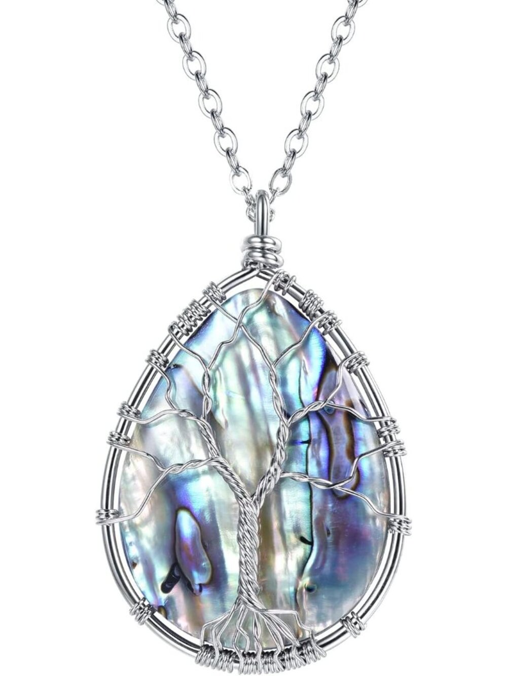 Stainless Steel Wire Wrapped Tree of Life Abalone Necklaces Handmade Costume Jew